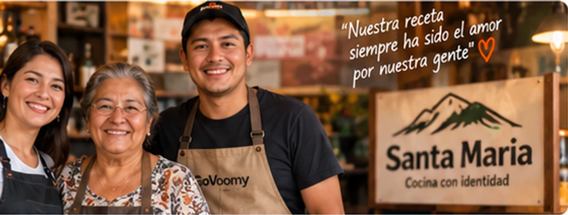 La familia de Santa María en su cocina de Puyo, un emprendimiento con identidad que crece a través de GoVoomy.